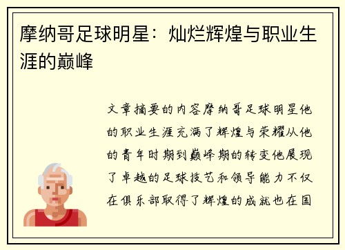 摩纳哥足球明星：灿烂辉煌与职业生涯的巅峰